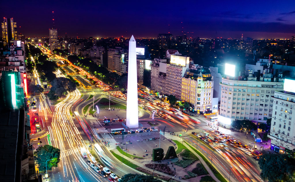 argentina landmark at night with traffic flow motion lights